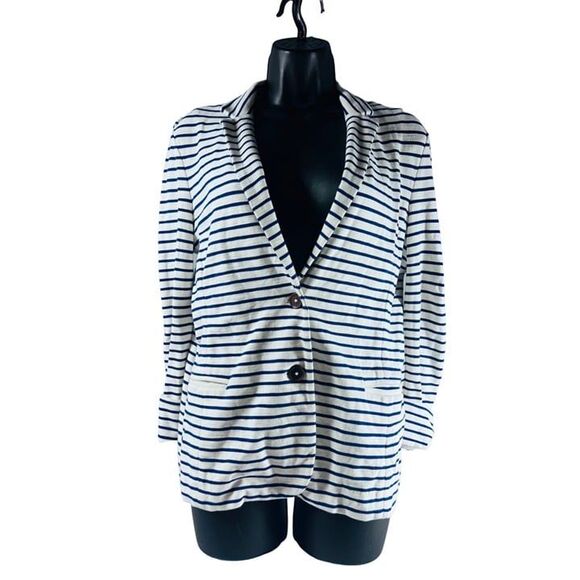 J.Crew Maritime Blazer In Dragonfly Blue Striped Cotton Knit Jacket M - Picture 2 of 12